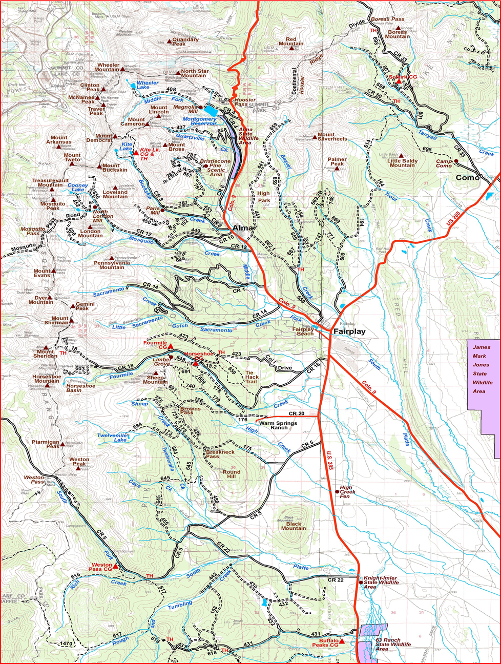 Alma Como Fairplay Area Map